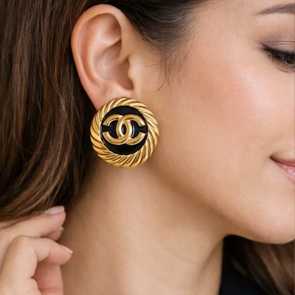 Chanel Gold and Black Earrings - Picture 4 of 4